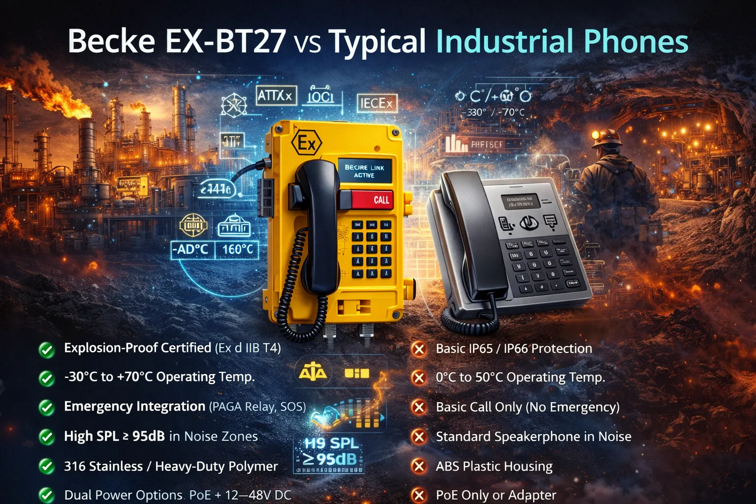 Comment le Becke EX-BT27 se compare-t-il aux autres téléphones industriels?