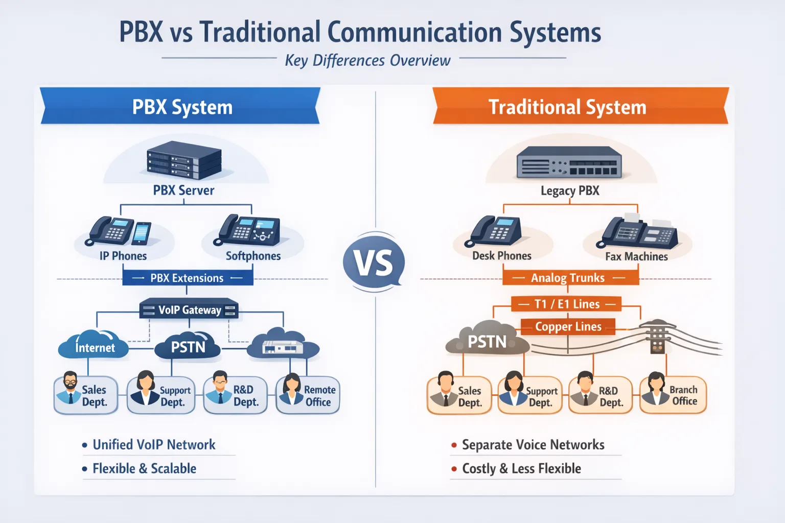 PBX vs systèmes de communication traditionnels : principales différences